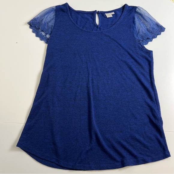 twik Tops - Twik Royal Blue Lace Sleeve Blouse